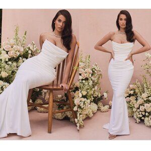 House of CB ‘Esmee’ Ivory Draped Strapless Bridal Gown Wedding Dress NWOT size L